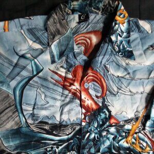 Vintage Y2K Claudio Nucci Anime Warrior Samurai Button Shirt